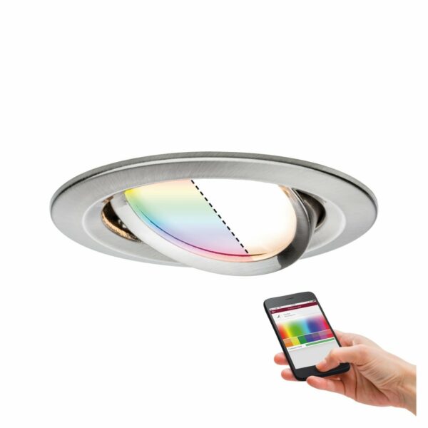 Paulmann Smart Home Zigbee LED Einbauleuchte Nova Plus eisen gebürstet, RGBW, rund, schwenkbar