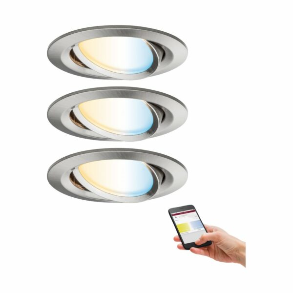 Paulmann Smart Home Zigbee LED Einbauleuchte Nova Plus eisen gebürstet tunable white rund schwenkbar 3er Set