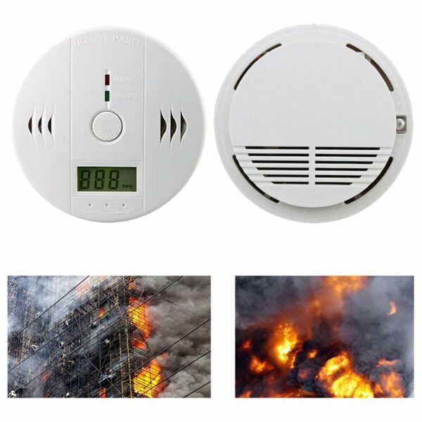 CO Melder Alarm Kohlenmonoxid 2x Rauchmelder Gasmelder Gaswarner LCD Anzeige Kohlenmonoxidmelder Brandschutz CO Sensor - Weiß - Vingo