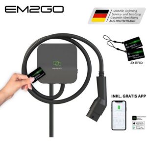 EM2GO Stationär Elektroauto-Ladestation 11kW AC Mini Wallbox Single Power 5m inkl. App, 11,00kW / 16A, 3-Phasig